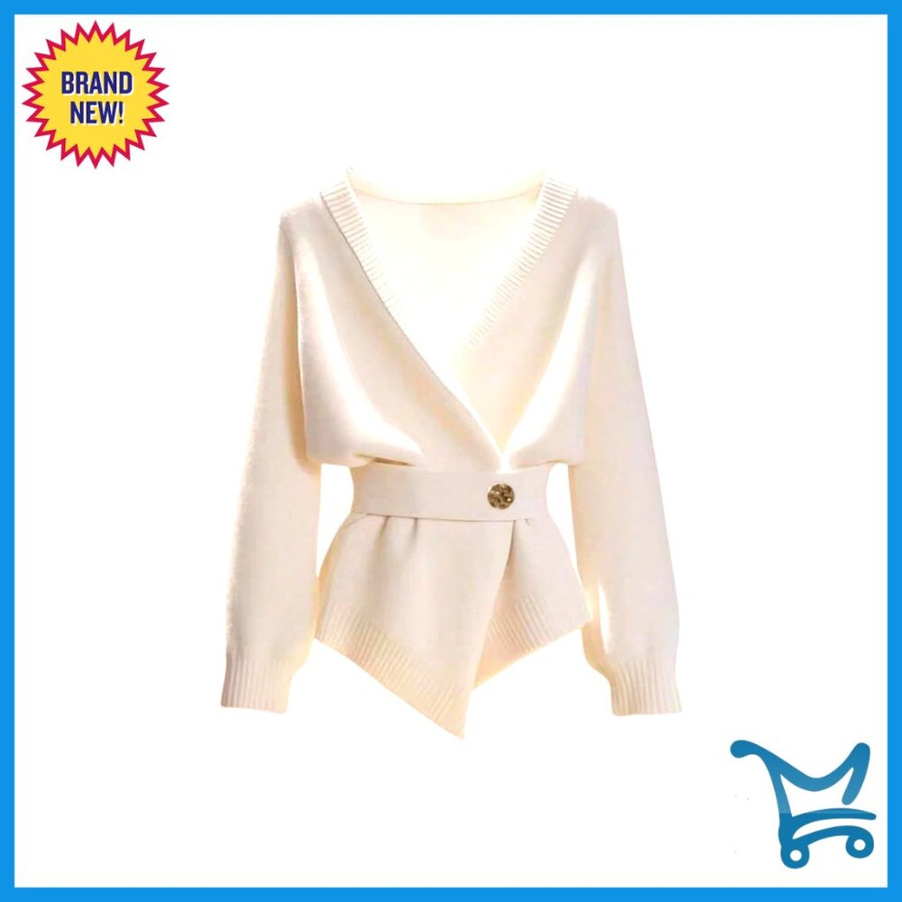Women's Asymmetrical Wrap Cardigan With Belt, Soft Ribbed Knit, Regular Fit